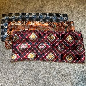 Multicolored sheer silky-feel 3 scarf set